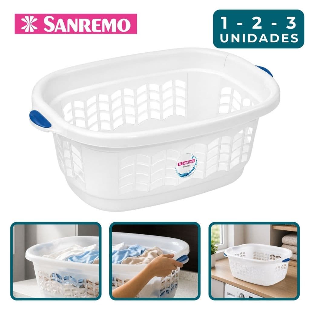 Cesto Lavanderia Roupa Sanremo 32 Litros Plástico Resistente Organizador Transporte