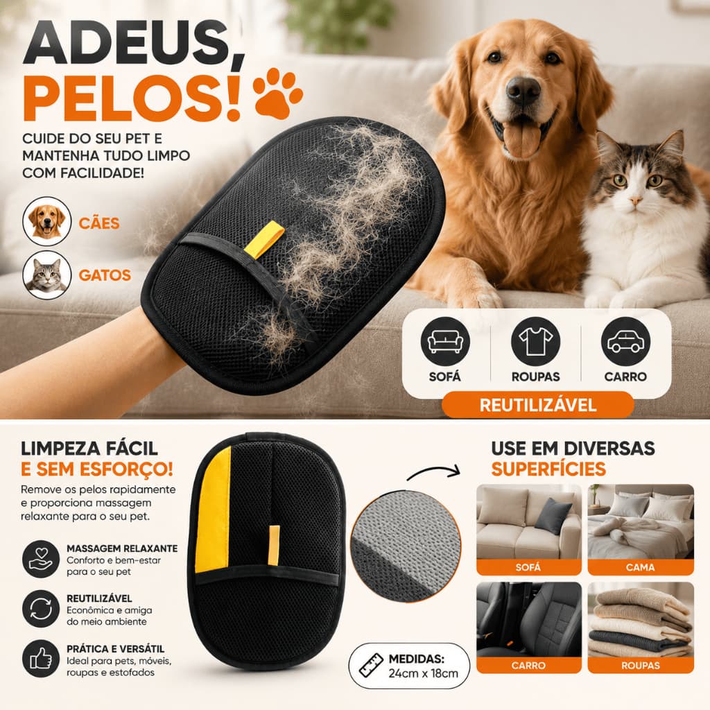 Luva Removedora de Pelos Pet Mágica Gato Cachorro -BM-F4144