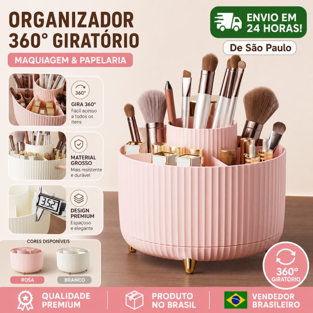 Organizador de Maquiagem de Plástico com 5 Compartimentos – 360° Giratório