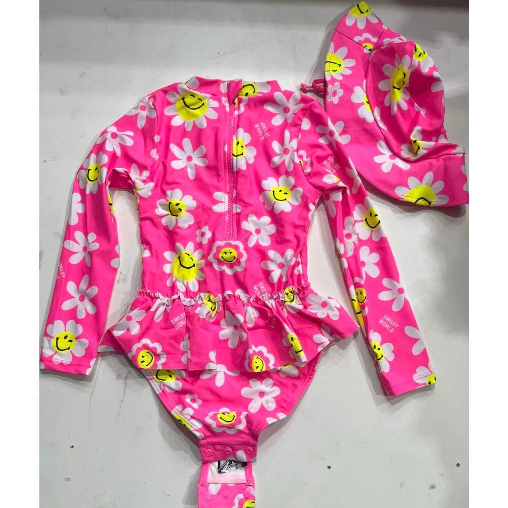 Maiô infantil Com Chapéu Manga Longa Menina Proteção Solar Uv 50 Maio-1558