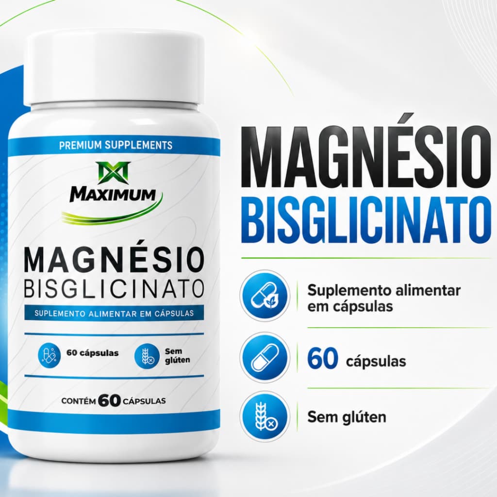 Magnésio Bisglicinato Maximum 60 Cápsulas Sem Glúten Suplemento Alimentar