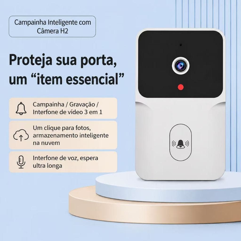 Campainha Com Câmera Vídeo Porteiro Sem Fio Wi-Fi HD Inteligente Smart Home Vê Pelo Celular Recarregável
