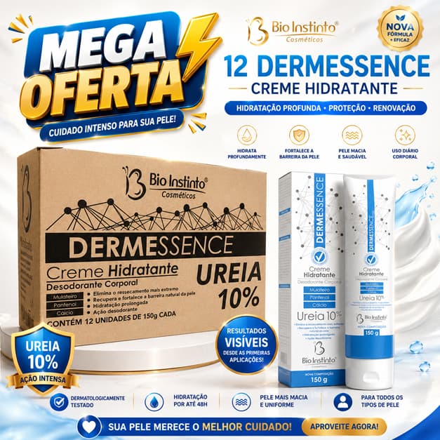 Caixa 12 Unidades DERMESSENCE CREME DESODORANTE HIDRATANTE CORPORAL UREIA 10% 150g Bio Instinto