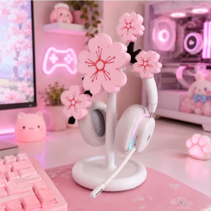 Suporte Headset Gamer Feminino Sakura 4 Folhas para Fone de Ouvido