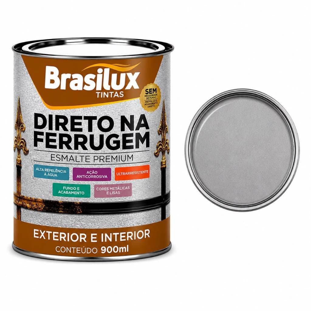 Tinta Direto na Ferrugem Prata 900ml Brasilux Esmalte Sintético