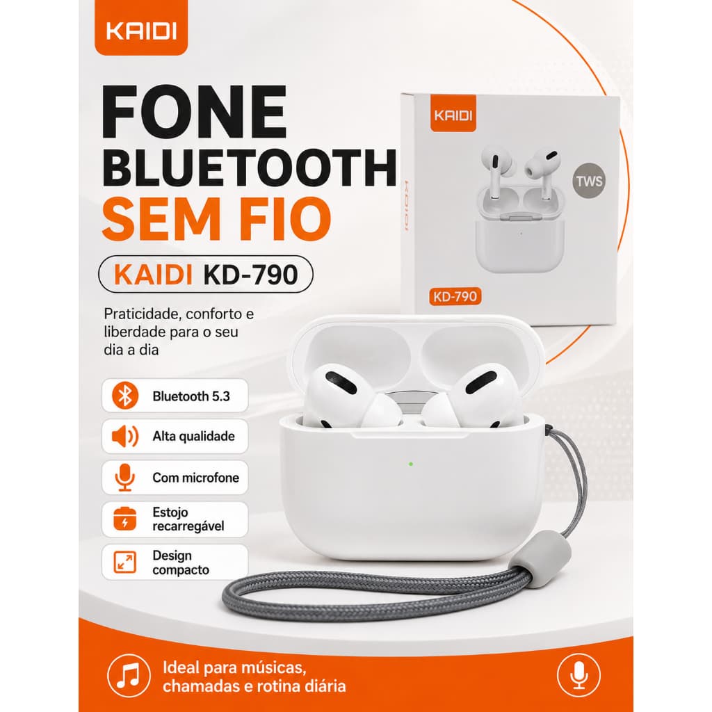 Fone De Ouvido Bluetooth Kaidi Original Som Potente, Microfone, 6 horas De Bateria - ENVIO IMEDIATO