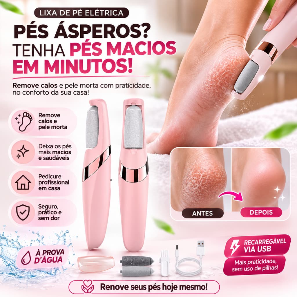 Lixa de Pé Elétrica Recarregável USB À Prova D'Água Removedor de Calos Pedicure Sem Fio MQ-7312