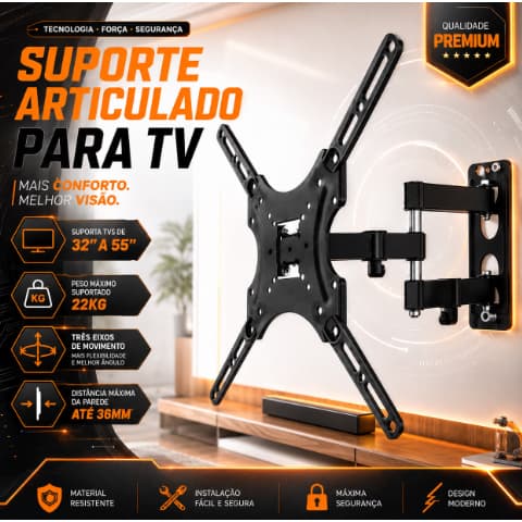 Suporte Tv Tri Articulado Lcd Led Plasma 22 A 55 Pol para parede 32 40 42 43 47 50 52 55 polegadas