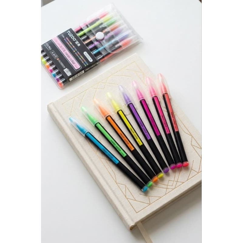 KIT 8 CANETAS EM GEL NEON COLOR 1.0MM ❤️