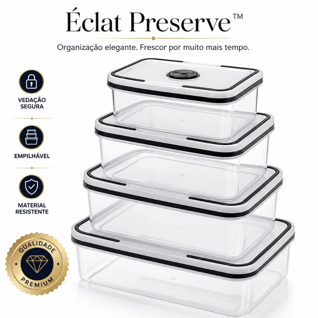 Kit Organizador de Cozinha 4 Potes Herméticos Transparentes com Tampa Vedação Empilháveis Éclat Preserve™