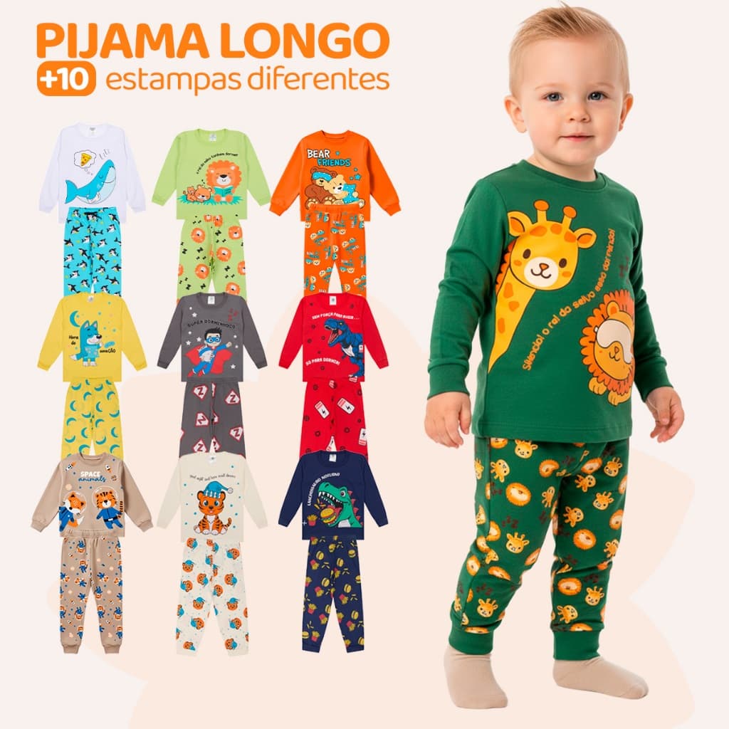 Kit Sortido 4 Peças Pijama Manga Longa Bebê Menino (2 Camisas + 2 Calças) Kit com 2 Pijamas de Roupa Infantil