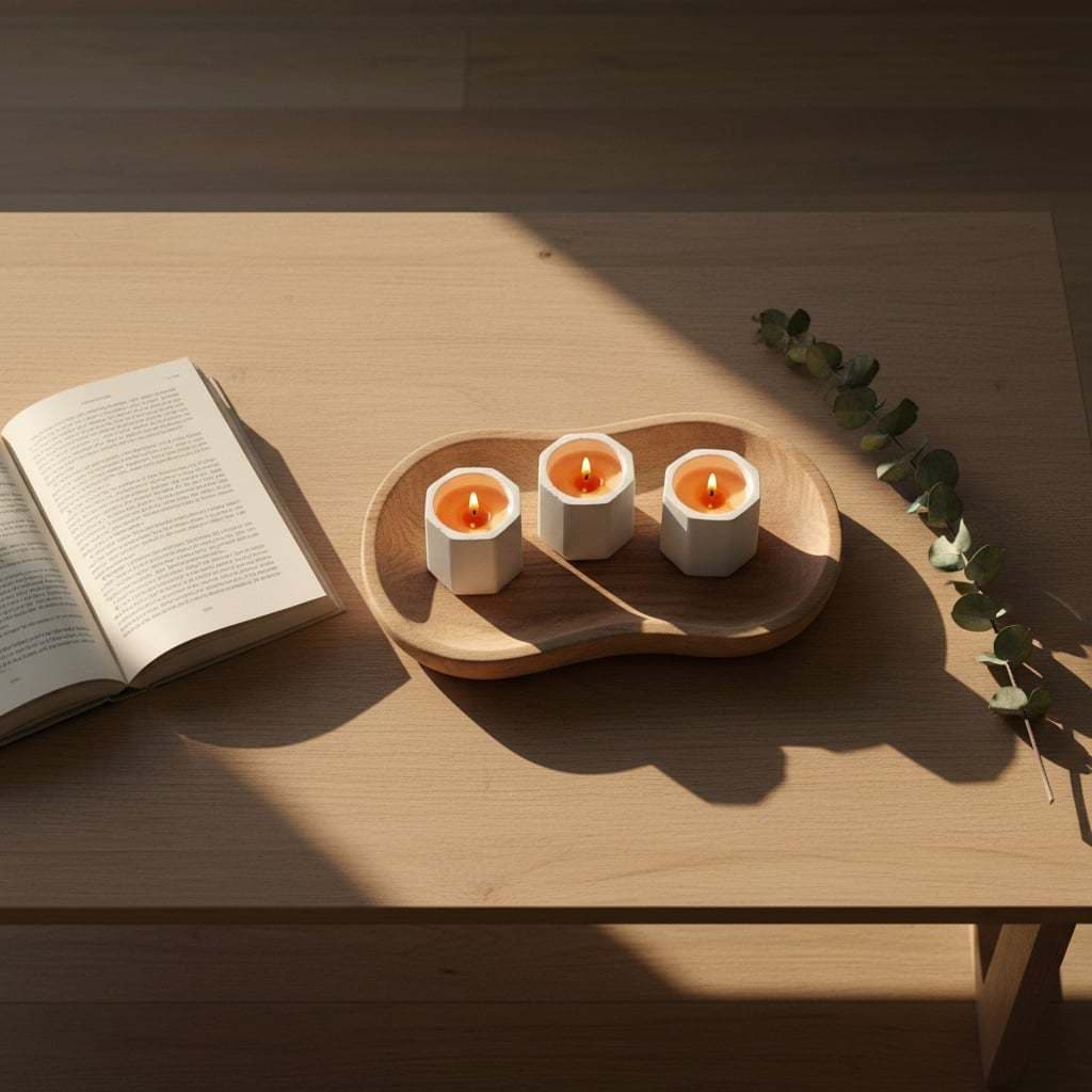 Kit com 3 velas decorativas geométricas hexagonais brancas para ambientes modernos e sofisticados