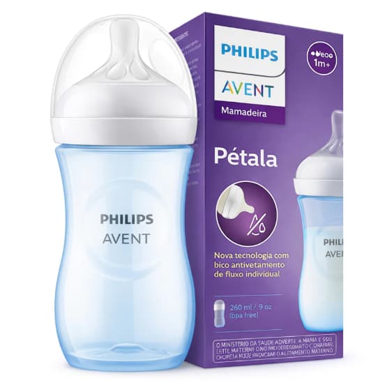 Mamadeira Pétala Avent 3.0 Azul 260ml 1m+ Menino Philips Avent