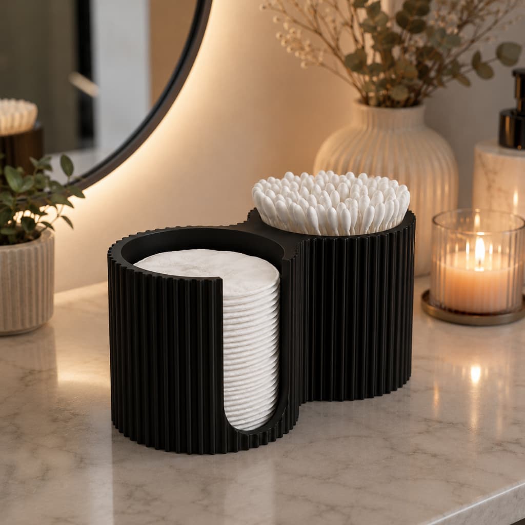 Organizador de Algodão e Cotonetes para Banheiro | Porta Algodão Duplo Moderno para Bancada