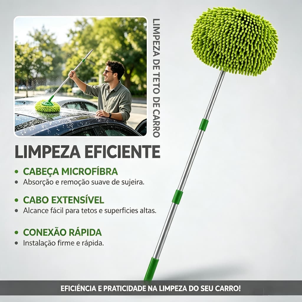 Esfregão Mop Escova limpeza Lavagem de Carro Cabo Telescópico Ajustável Microfibra