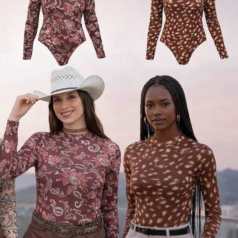 Kit Body Tule Manga Longa Estampa Bambi Influencer Moda Feminino Tendência