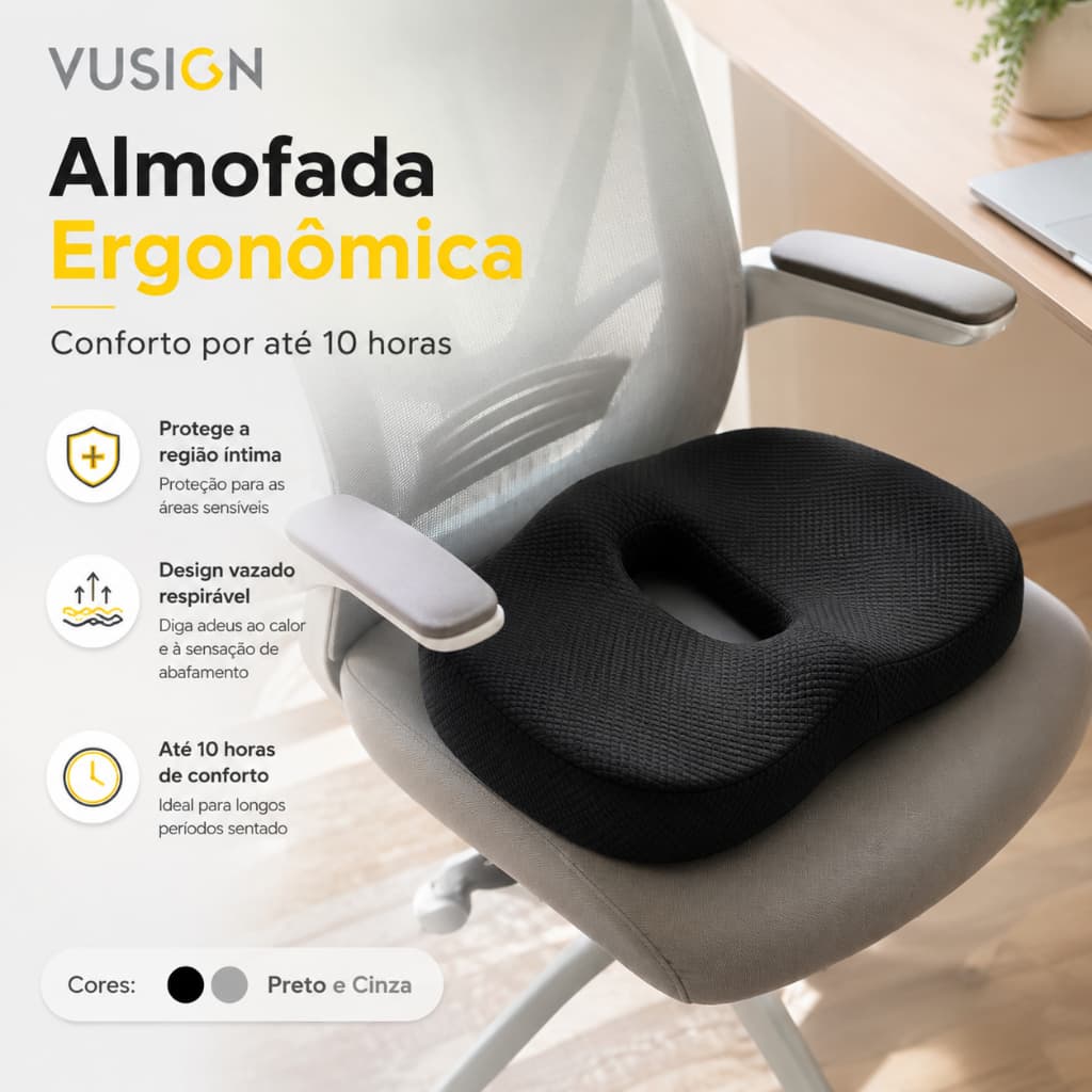 Almofada Ortopédica VUSIGN para Cóccix Ergonômica Alívio de Pressão para Home Office e Carro