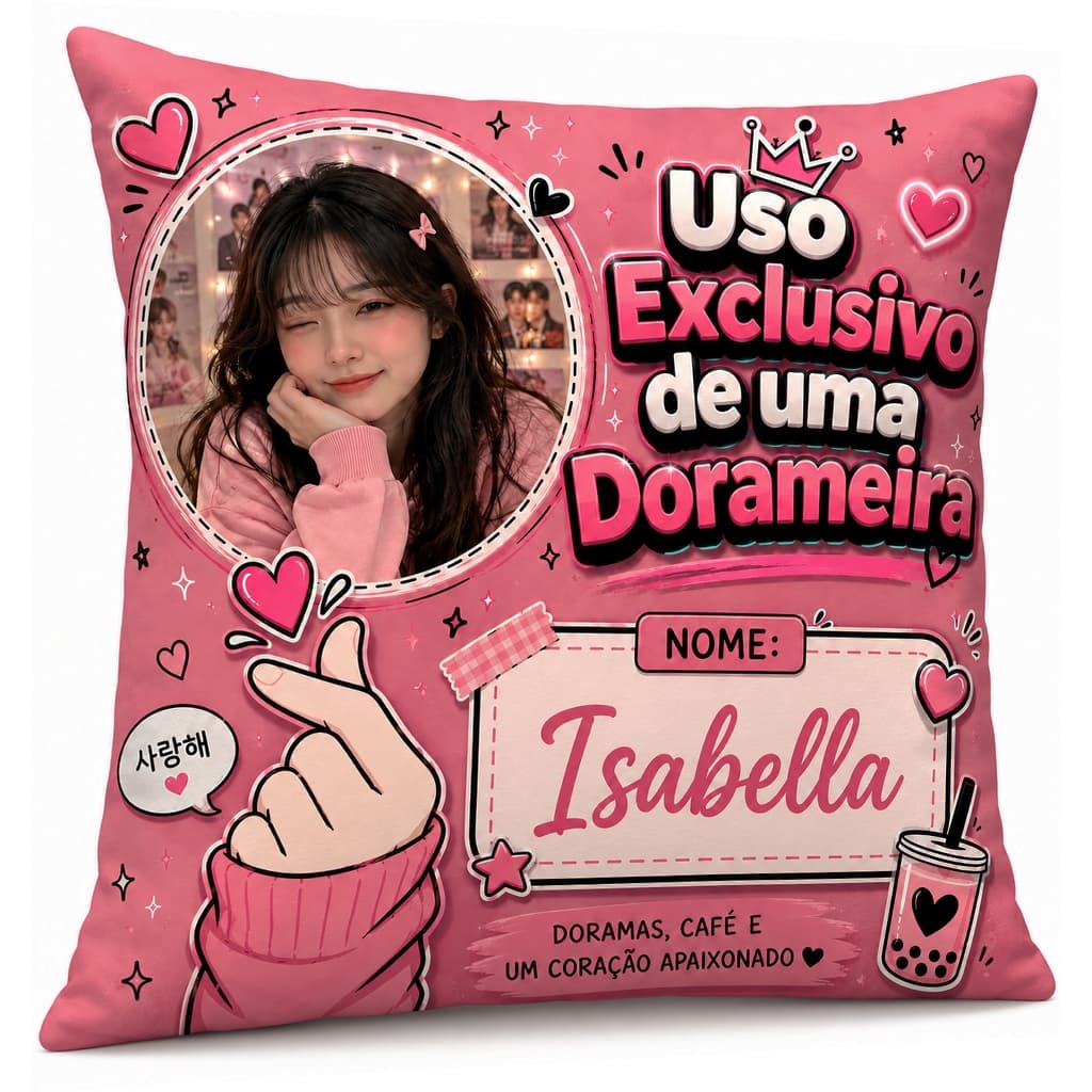 Almofada Nome e Foto Dorama presente para Dorameira com Enchimento Oxford