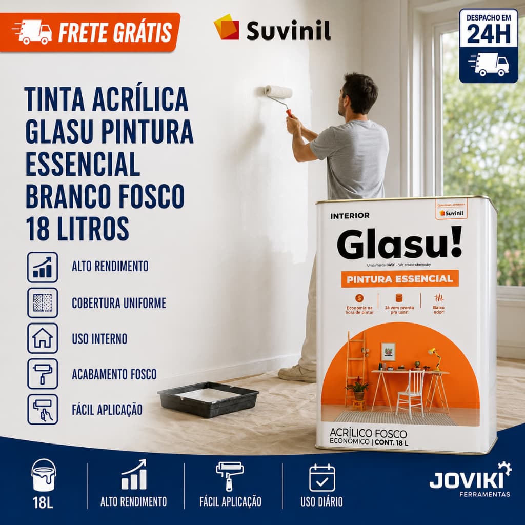 Tinta Acrílica Glasu Pintura Essencial Branco Fosco 18 Litros - Suvinil