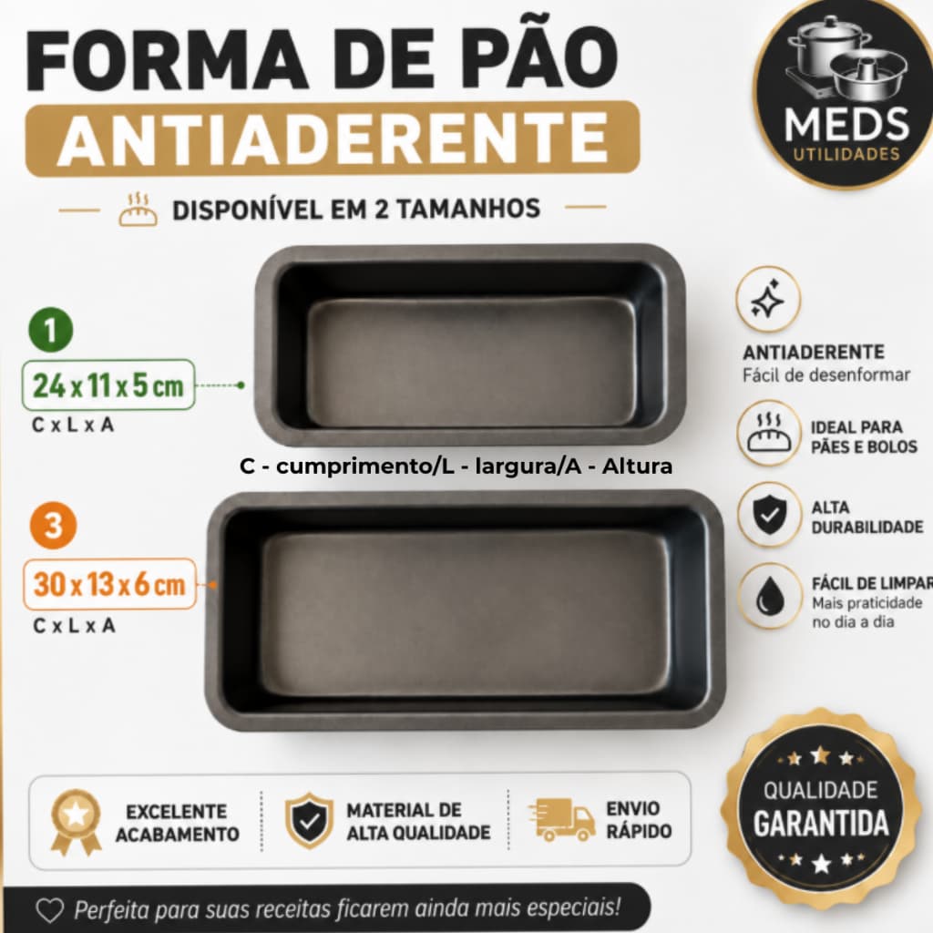 Forma de Pão Antiaderente Retangular para Bolo e Pães 24cm e 30cm Alta Durabilidade Fácil de Limpar