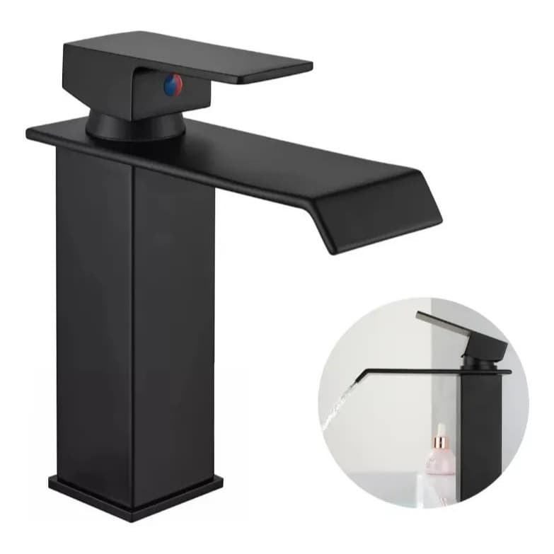 Torneira Cascata Monocomando Ponente Para Banheiro Lavatório de Bancada Misturador Água Quente e Fria em Metal