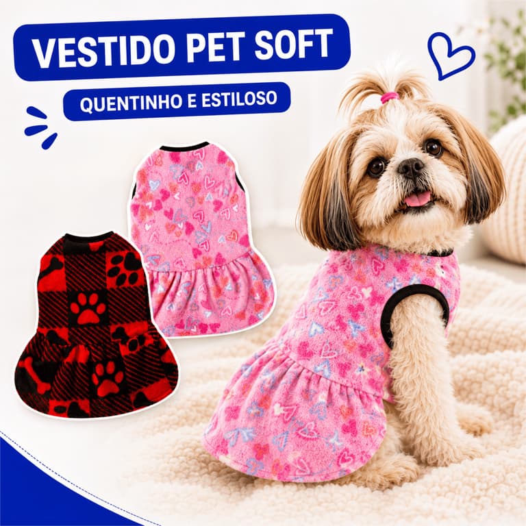 Vestido Quentinho Pet Inverno Soft Frio Diversos Tamanhos Aquece Estiloso