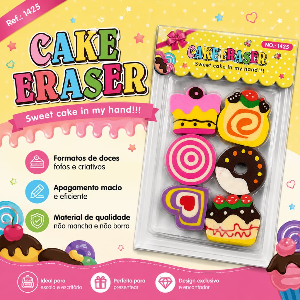 Borrachas fofas em formato de docinhos, cake eraser