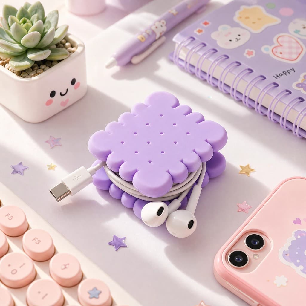 Organizador de Cabos Biscoito | Enrolador de Fio USB e USB-C | Porta Cabo Compacto