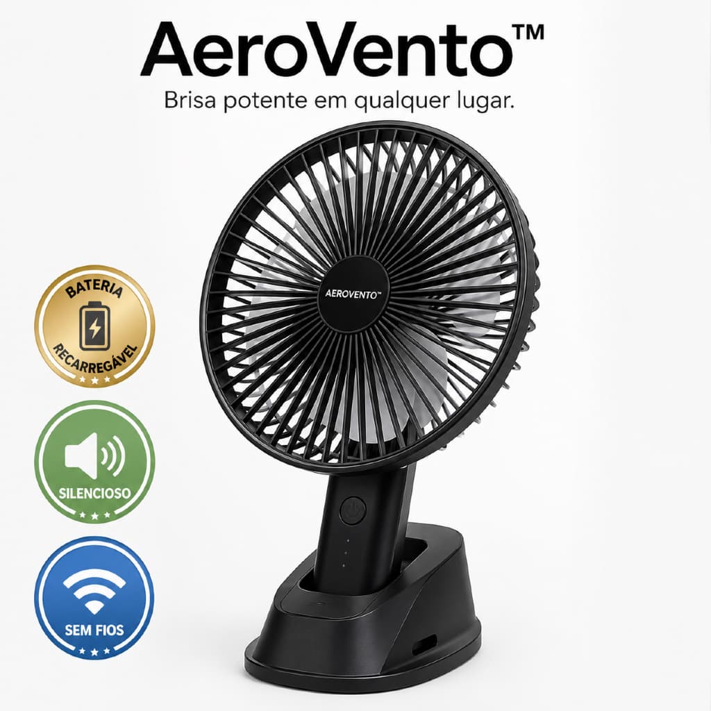 Mini Ventilador Portátil Recarregável USB Silencioso de Mesa sem Fio Bateria Durável AeroVento™