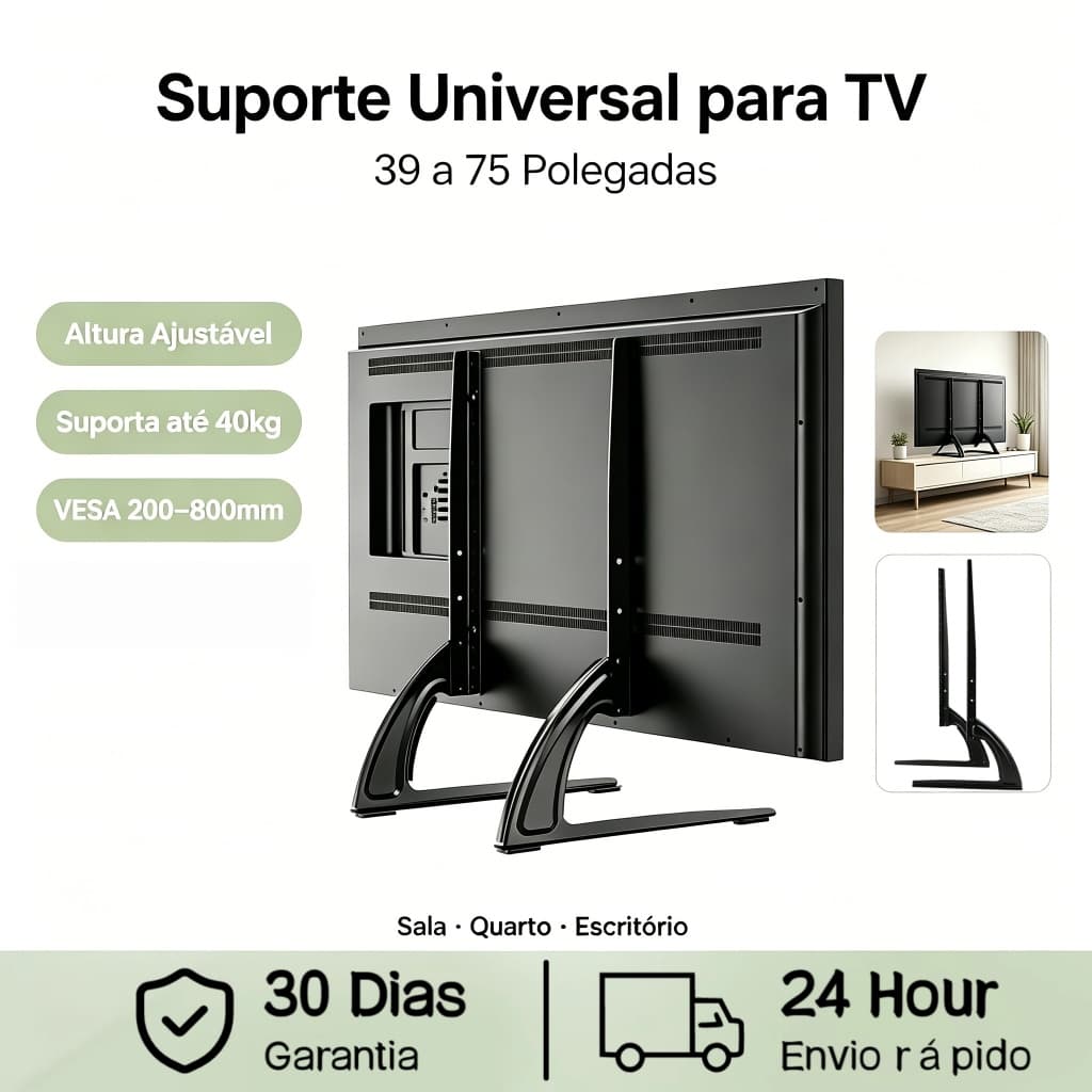 Suporte Universal para TV 39 a 75 Polegadas, Altura Ajustável, Suporta até 40kg