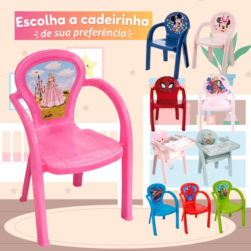 Cadeira Infantil Princesas Disney Homem Aranha Mickey Minnie Corrida Poltrona Alimentação