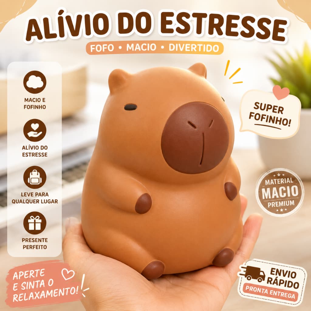 Brinquedo Capivara Squishy Anti Estresse Sensorial de Apertar Macio Elástico Puxa e Estica