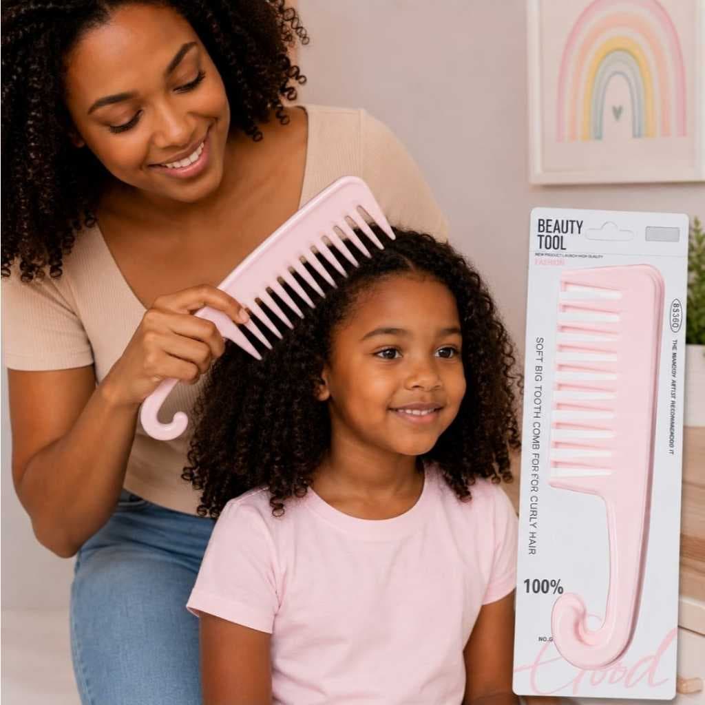 Pente Largo Dentes Grades 22 CM Rosa Claro Todos Tipos de Cabelo Liso Crespo Cacheados Adulto e Criança Resistente