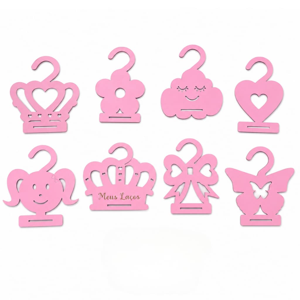 Kit 10 Porta Laços Organizador Cabides MDF Rosa De Laços Infantil Para Fita Decoração Quarto Bebê