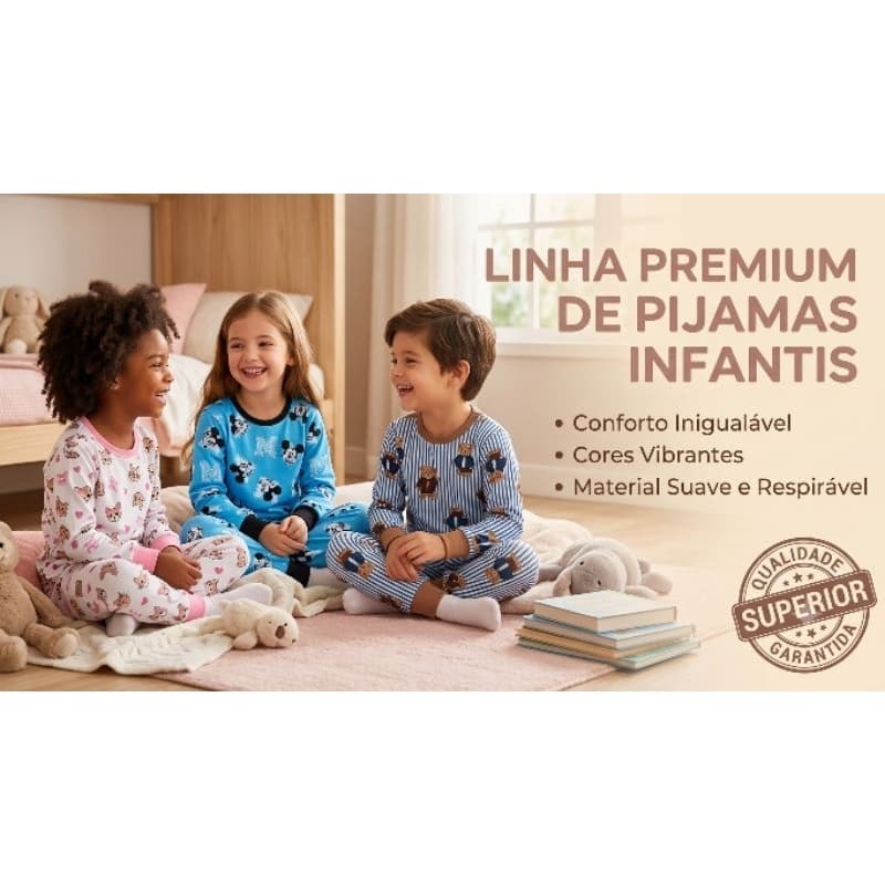 ​Conjunto de Pijama Infantil Linha Premium – 100% Algodão, antialérgico .
