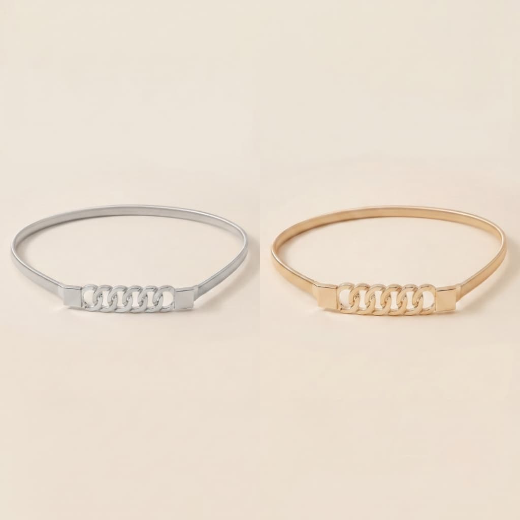 Kit 2 Cinto Fino Metal Elástico Feminino Fivela Alongada Básico Elegante