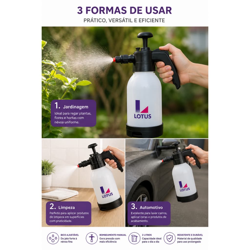 Pulverizador Manual Gerador De Espuma 2 Em 1 Lotus  - Ideal para LImpeza atutomotiva, doméstica e jardinagens
