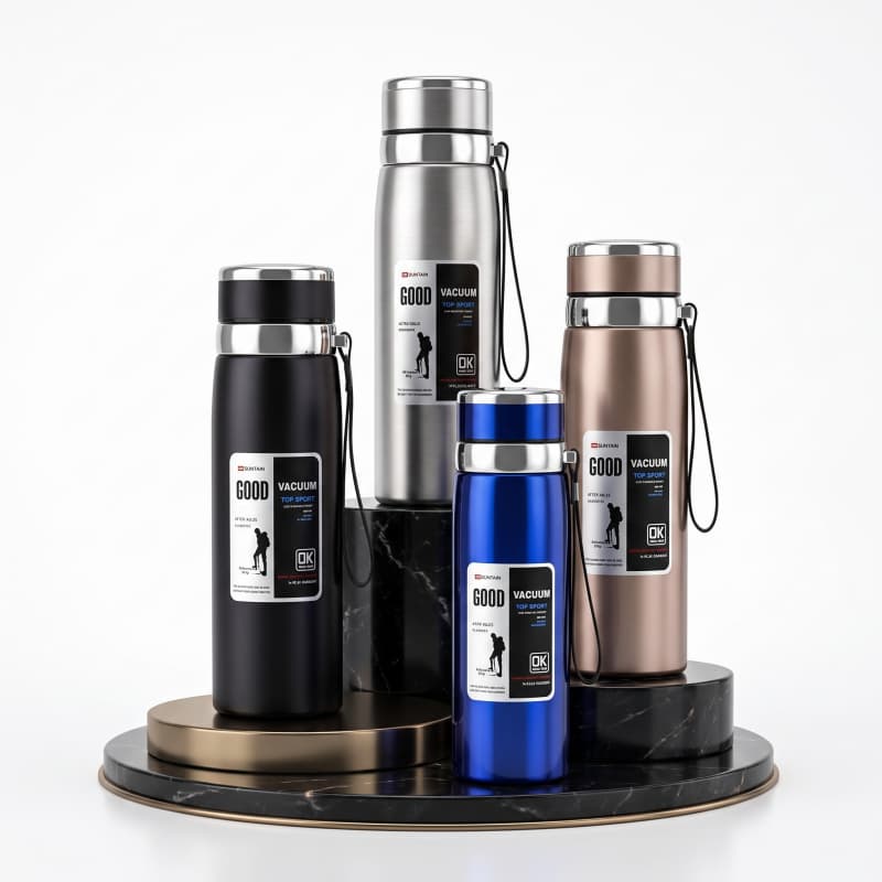 Garrafa térmica de aço inoxidável de 1 000 mililitros, com tampa prateada e pega, ideal para preparar chá