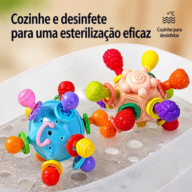 Bola Atômica Sensorial Mordedor Chocalho, Brinquedo Educativo de Atividades para Bebês