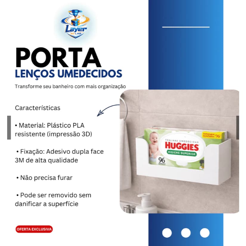 Porta Lenços Umedecidos Parede Fita 3M Sem Furo Organizador Banheiro Bebê Grande