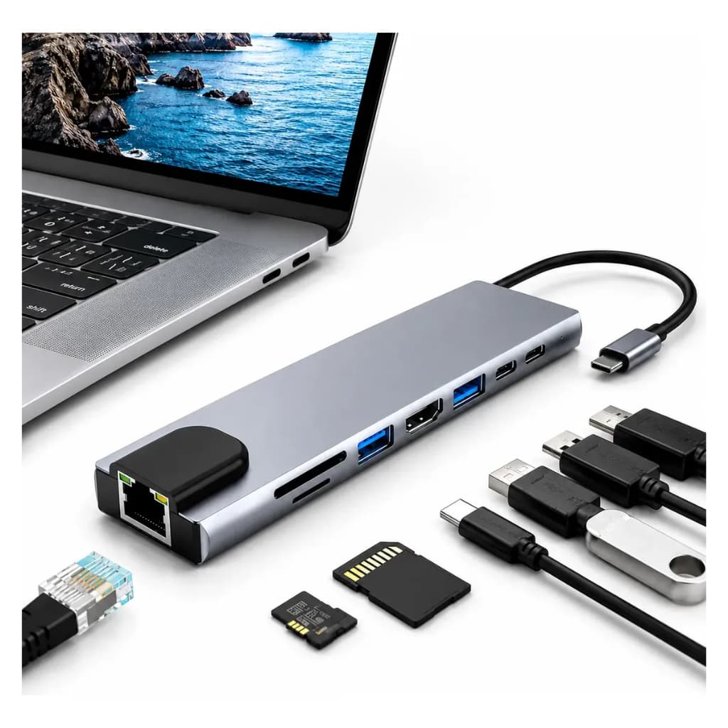 Hub Usb-c 8 Em 1 Adaptador Macbook Hdmi 4k 3.0 Computador