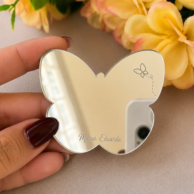 Kit Espelhos de Bolsa Acrílico Personalizado 6cm (VERSÃO SEM BASE) – Brinde Mimo Salão e Eventos | Kits com 15/30/50/100