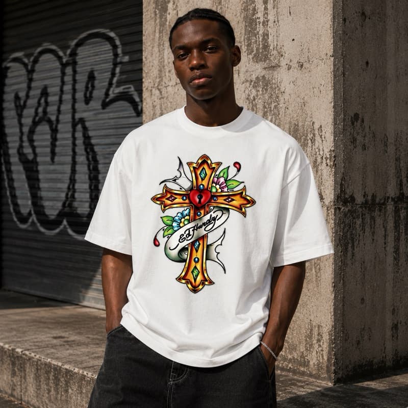 Camiseta OVERSIZED Masculina Cruz JesuS Igreja Ed Hardy  Streetwear Algodão Envio Rápido ano novo
