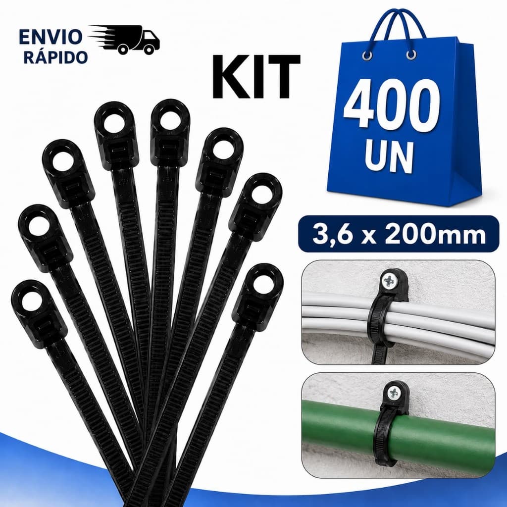 Kit Abraçadeiras Com Olhal Nylon 3,6 X200MM Enforca Gato Cinta Plástica Multiuso Praticidade