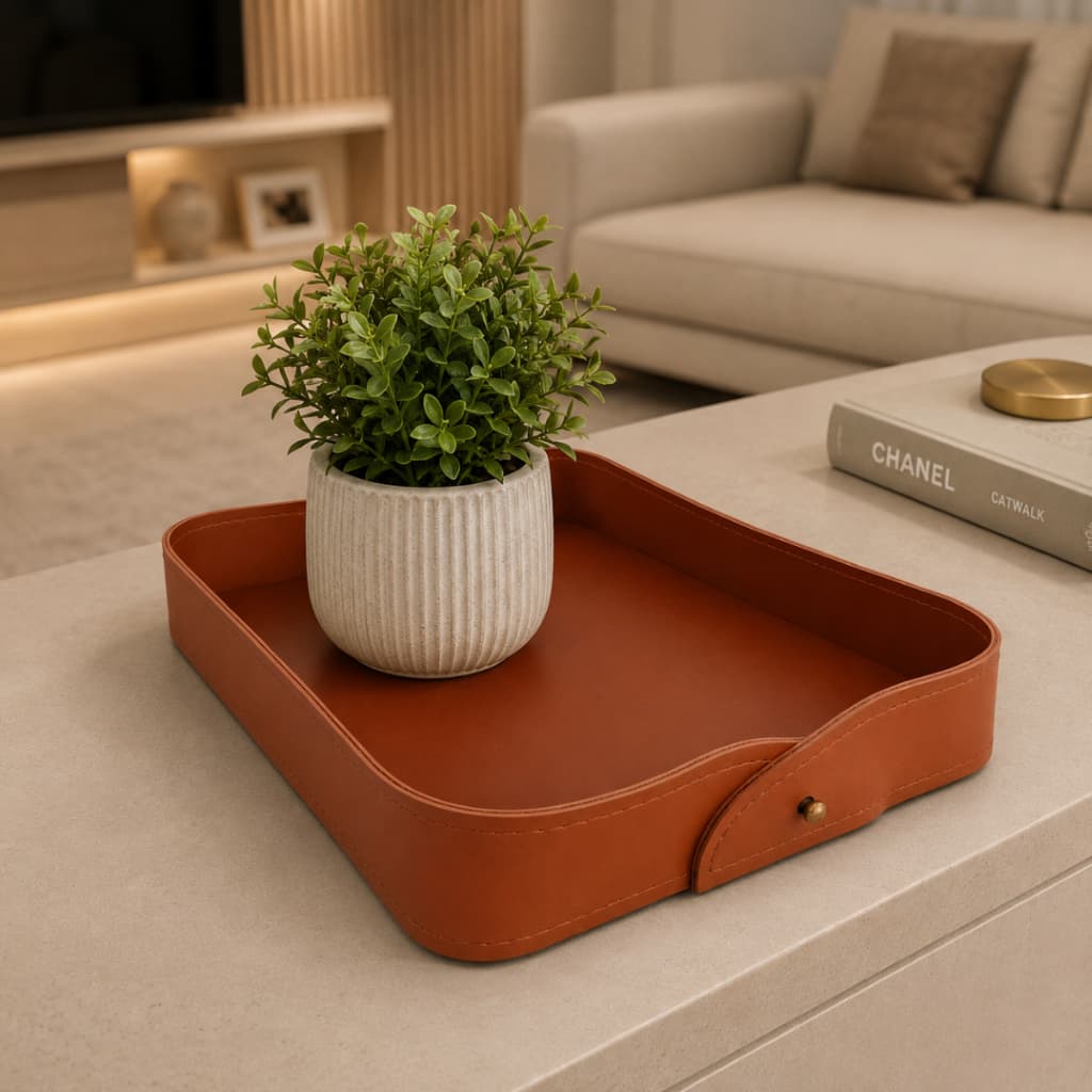 Bandeja organizadora em couro ecológico elegância e sofisticação para sua cozinha e decoração