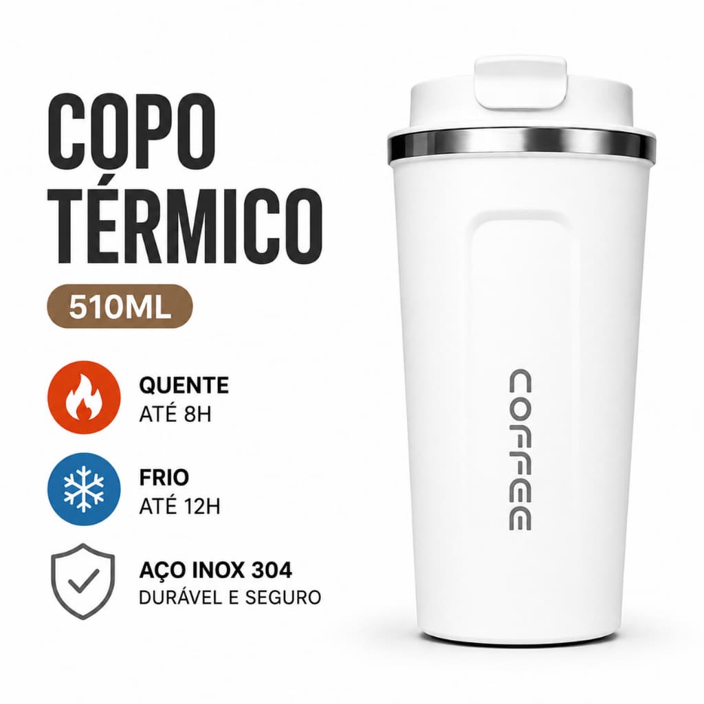 Copo Térmico 510ml Aço Inox 304 Caneca Térmica Garrafa Térmica Tampa Antivazamento Quente 8H Frio 12H
