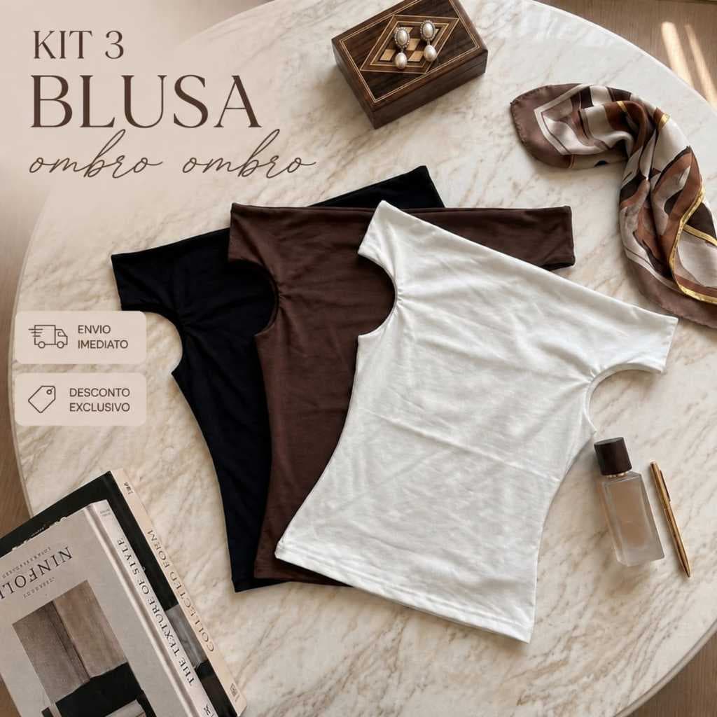 Kit 3 Blusa Feminina Ombro a Ombro Tendência Verão Blogueirinha - Suplex Premium Forro Duplo