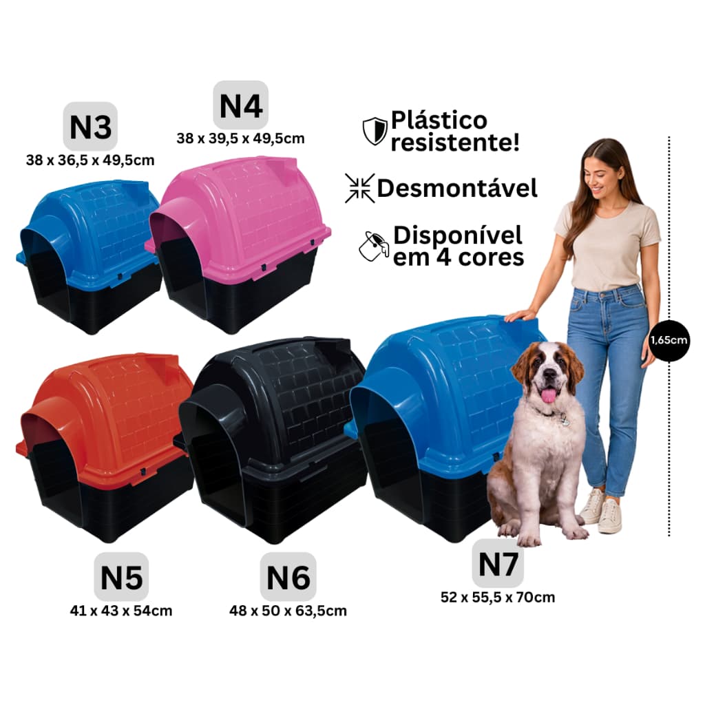 Casa Casinha Plástica Desmontável para Cães Cachorro Resistente Vários Tamanhos Números 3 ao 7