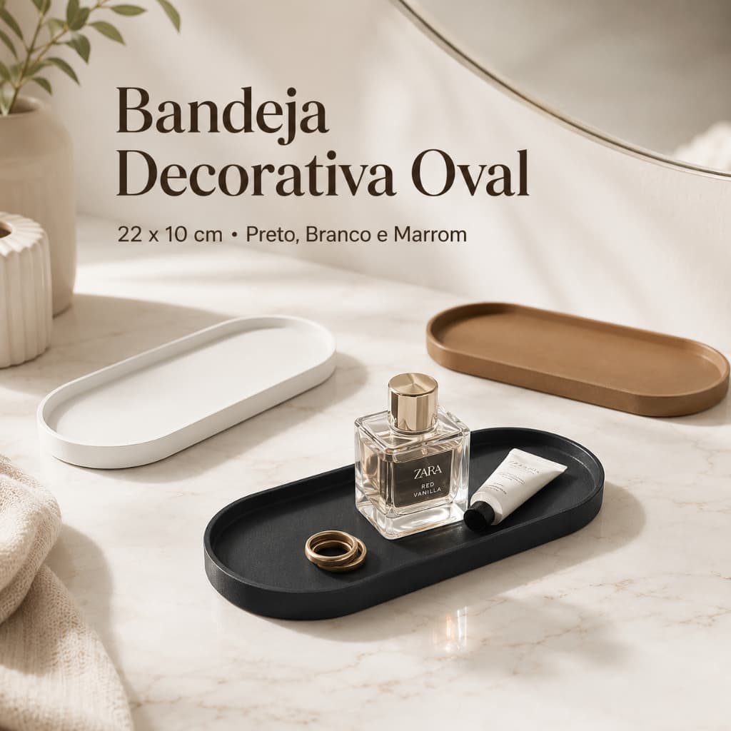 Bandeja Decorativa Oval Multiuso 22 x10cm Banheiro, Lavabo, Cozinha, Hall, Escritorio  Porta Cahaves Porta Joias