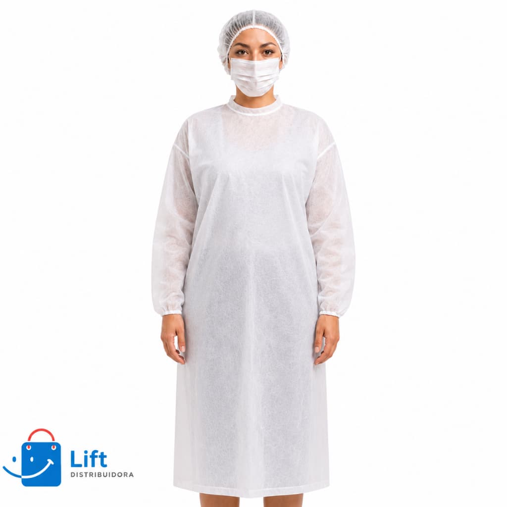 Kit 10 Aventais Descartáveis TNT G30 Branco Manga Longa Capote